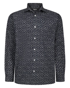 Bigdude Mosaic Print Long Sleeve Poplin Shirt Dark Navy